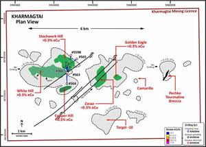 Location of reported drilling in plan view on Kharmagtai Mining Lease.