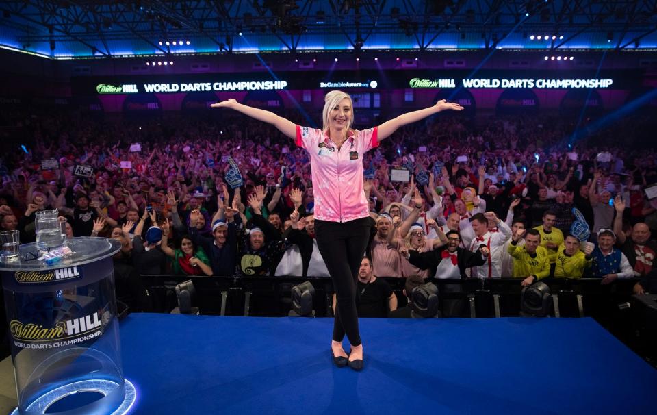 Fallon Sherrock at the William Hill World Darts Championship at London's Alexandra Palace in 2020.