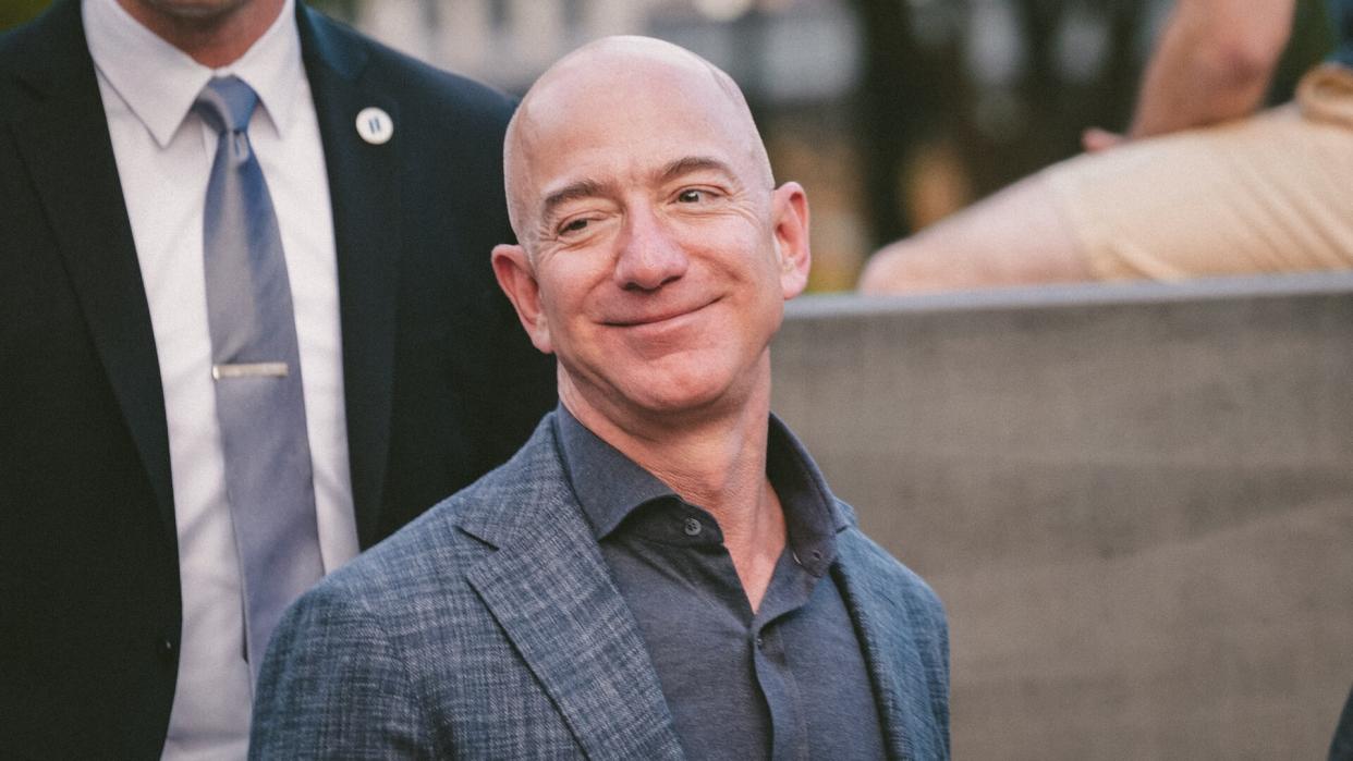 New York, NY - May 15, 2019: Jeff Bezos arrives at the Statue Of Liberty Museum Opening Celebration at Battery Park.