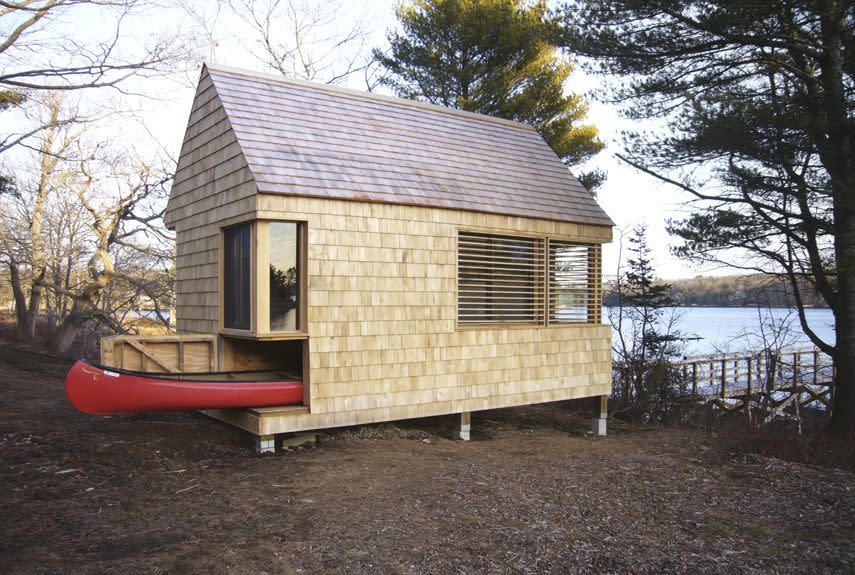 <p>The "Writer's Block" cabin designed by <a href="http://www.chengsnyder.com/#architecture" rel="nofollow noopener" target="_blank" data-ylk="slk:Cheng + Snyder;elm:context_link;itc:0;sec:content-canvas" class="link ">Cheng + Snyder</a> features storage for a canoe under its bed and workbench space. Located in Westport, Maine on the banks of the Sheepscott River, the 190-square-foot hideaway features windows arranged to maximize views and allow for passive heating and cooling. </p><p><a class="link " href="http://www.chengsnyder.com/#architecture" rel="nofollow noopener" target="_blank" data-ylk="slk:SEE INSIDE;elm:context_link;itc:0;sec:content-canvas">SEE INSIDE</a></p>