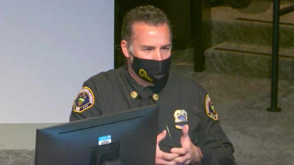 San Bernardino County Fire Chief Dan Munsey speaks at a county supervisors' meeting on Tuesday, Jan. 11, 2022.