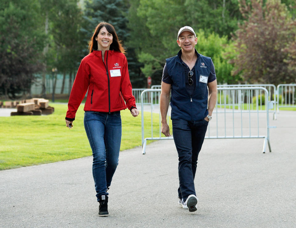 MacKenzie Scott and Jeff Bezos in Sun Valley, Idaho for the Allen & Co. annual conference on July 10, 2013.<span class="copyright">Kevork Djansezian—Getty Images</span>
