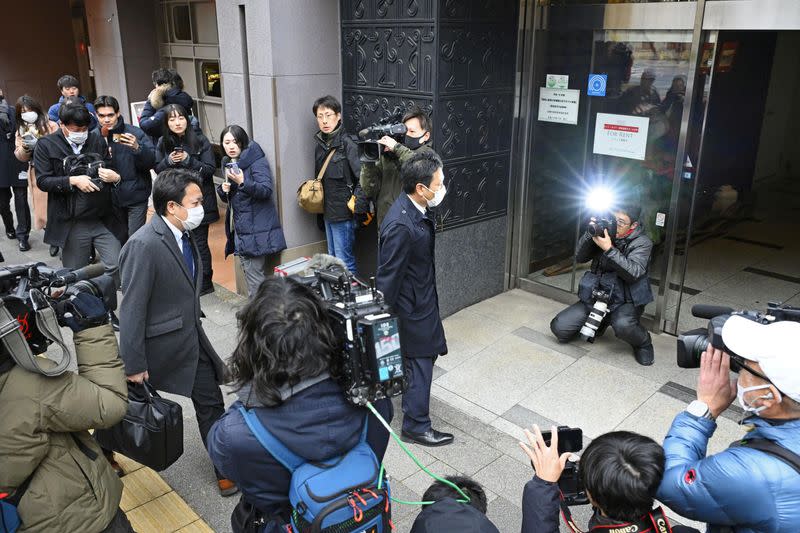 Investigative team members from the Tokyo District Public Prosecutors Office search office of key ruling party faction in Tokyo