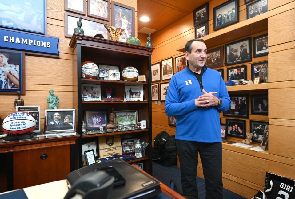 Former Duke University men’s head basketball coach Mike Krzyzewski on Saturday, June 3, 2023. Krzyzewski was the head men’s basketball coach at Duke University for 42 years. During his career as the Blue Devils coach he led the team to 13 Final Fours winning five national titles and 15 ACC tournament championships. Krzyzewski finished with 1,202 career wins. JEFF SINER/jsiner@charlotteobserver.com