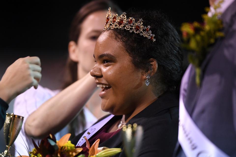 Homecoming queen Jaylin Senk is crowned during a high school football game between Oak Ridge and Lenoir City, Friday, Sept. 16, 2022.