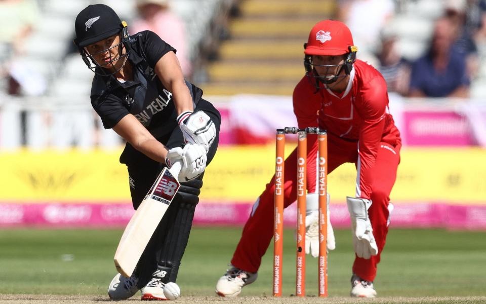 New Zealand's Suzie Bates plays a shot during the women's Twenty20 Cricket bronze medal match between New Zealand and England on day ten of the Commonwealth Games at Edgbaston in Birmingham