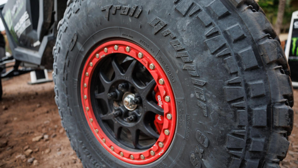 A close-up of a Nitto Trail Grappler SxS tire.