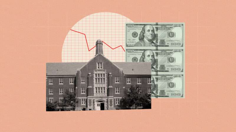 Downward chart, hundred dollar bills, the University of Connecticut