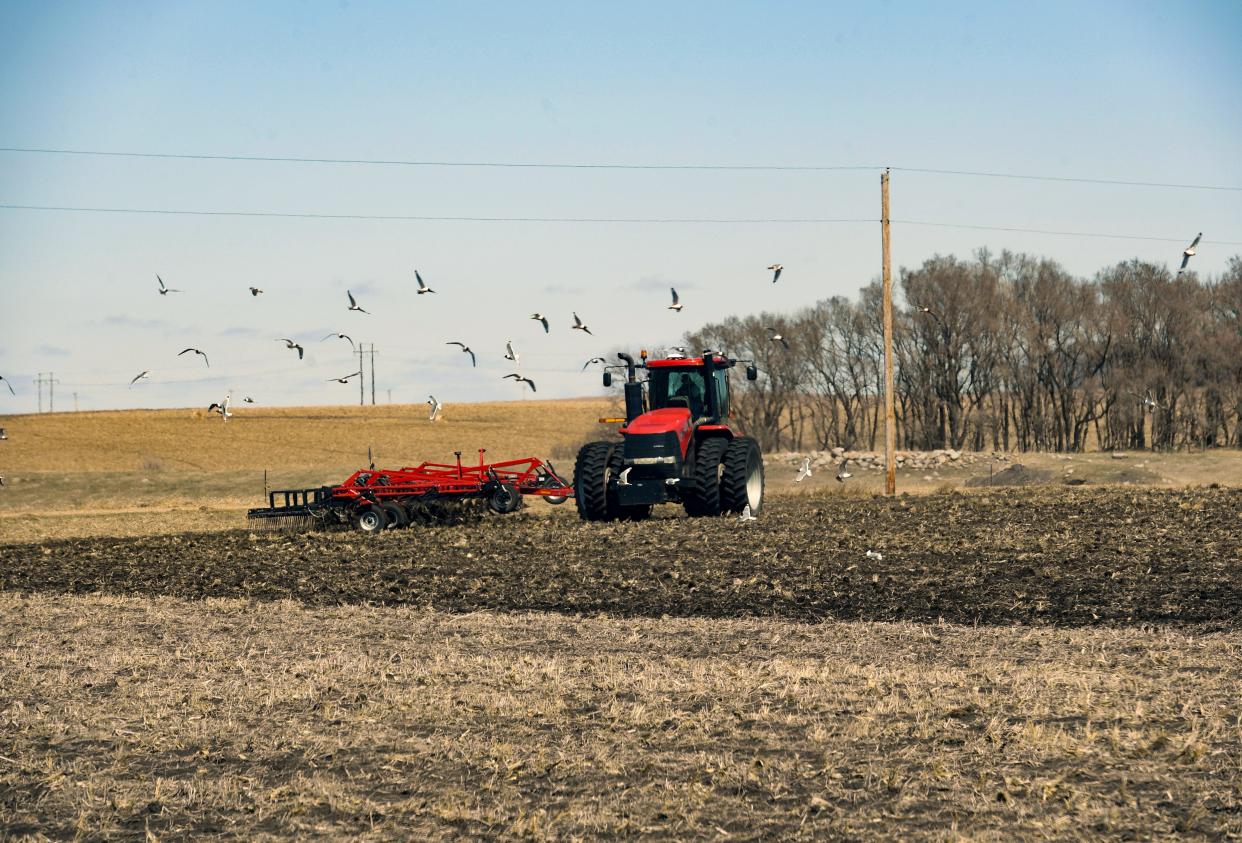 Charlie Johnson tills his farmland on Friday, April 15, 2022, in Lake County.