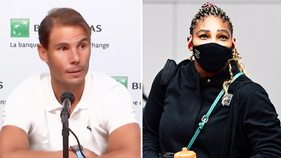 Rafa Nadal (pictured left) during a press conference talking about Serena Williams (pictured right) injury.