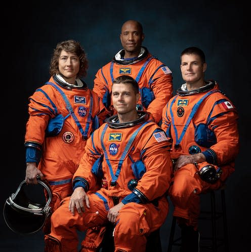 <span class="caption">From left to right: Christina Koch, Reid Wiseman (seated), Victor Glover and Jeremy Hansen make up the Artemis II crew.</span> <span class="attribution"><a class="link " href="https://www.nasa.gov/press-release/nasa-names-astronauts-to-next-moon-mission-first-crew-under-artemis" rel="nofollow noopener" target="_blank" data-ylk="slk:Nasa;elm:context_link;itc:0;sec:content-canvas">Nasa</a></span>