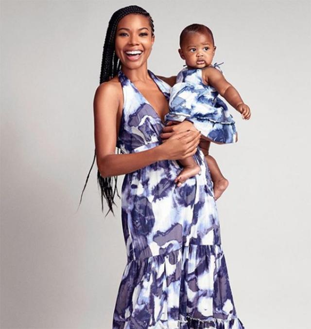 Gabrielle Union and daughter Kaavia twin in Skims loungewear - ABC
