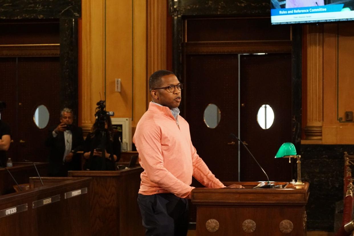 Karim Ali, a Short North resident, spoke out Monday against the city's operating restrictions on mobile food vendors during the Columbus City Council.