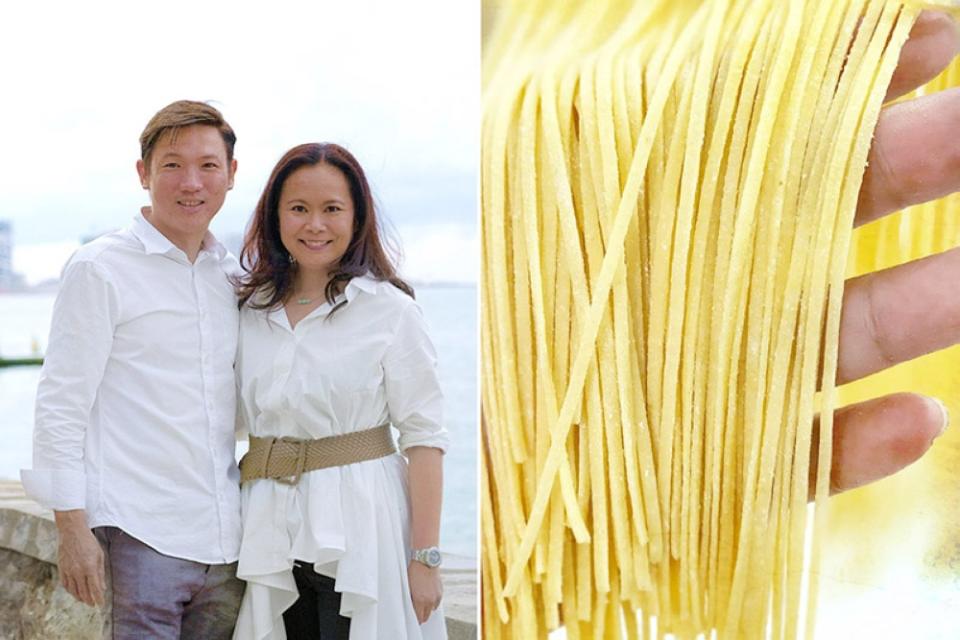 Founders Chris Yeoh and Dayang Shella Amirul (left). Fresh 'tagliolini' (right).