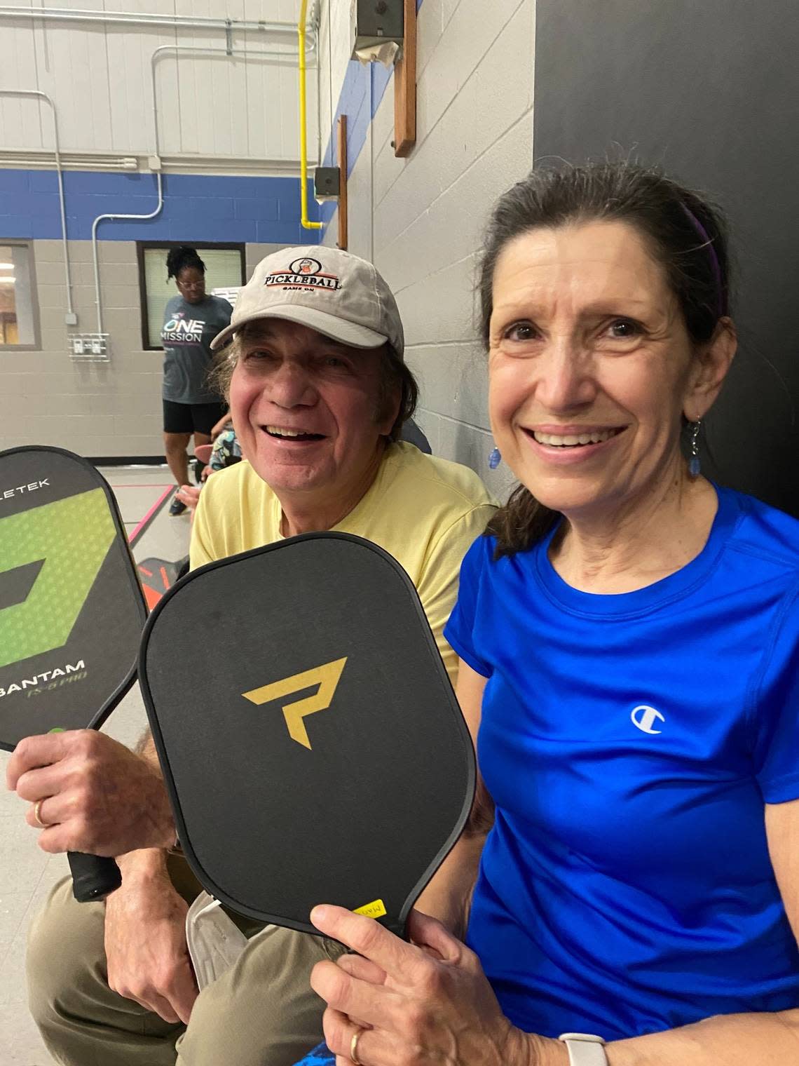 Richard and Mary Jo Panettieri of Newtown, Conn., aim to play pickleball in all 50 states, including North Carolina, which they crossed off the list at Tarboro Road Community Center in Raleigh Tuesday.