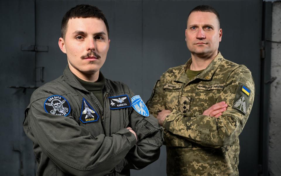 Ukrainian Air Force ace pilots Major Vadim 'Karaya'€Voroshylov and Colonel Volodymyr Logachov - Paul Grover/The Telegraph