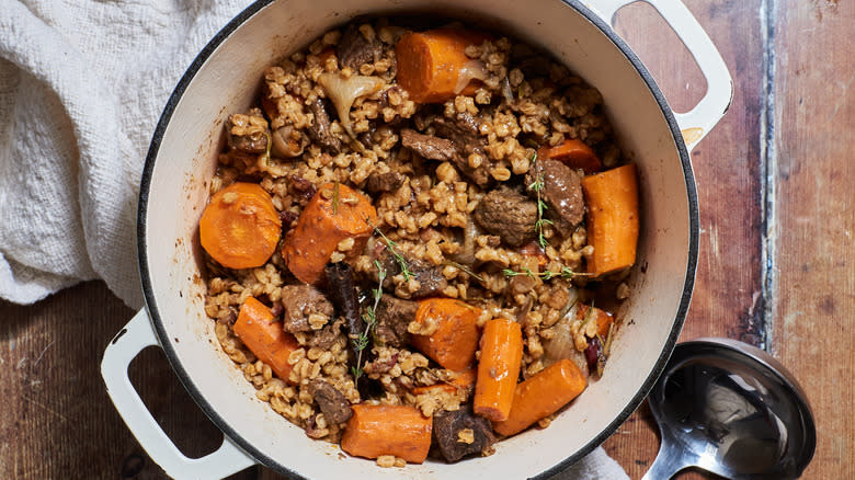 Beef stew with carrots and barley