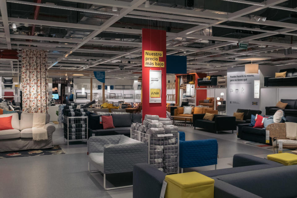 Furniture in the showroom of an Ikea store.