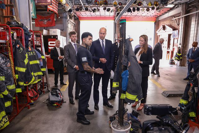 <p>Dimitrios Kambouris/Getty </p> Prince William visits FDNY firehouse on Sept. 19, 2023