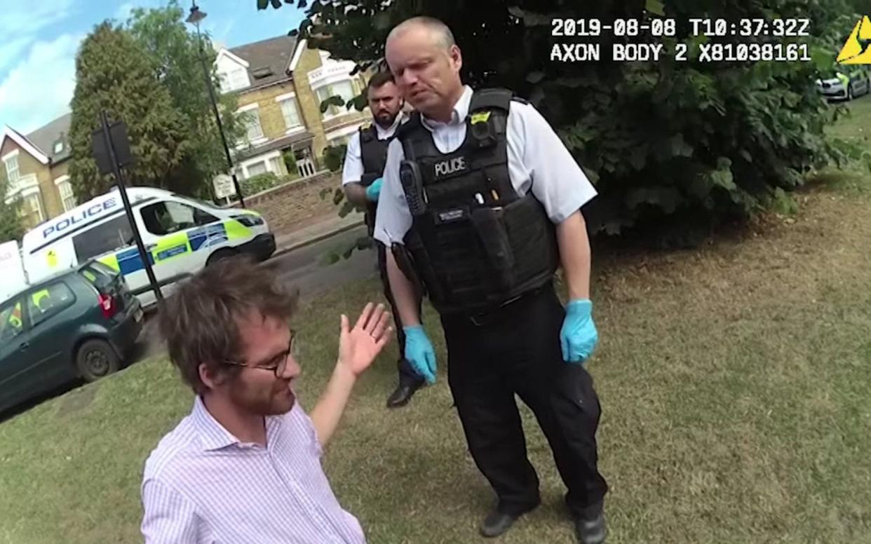 Christian Hacking, 29, was arrested by police after he was seen praying outside an abortion clinic in London earlier this year.    - Met Police/Met Police