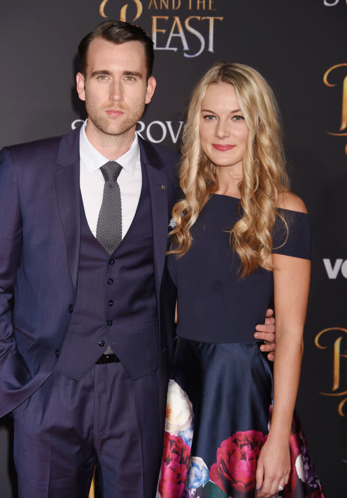 Matthew Lewis and Angela Jones arrive at the <em>Beauty and the Beast</em> premiere on March 2, 2017, in Los Angeles. (Photo: Jeffrey Mayer/WireImage)