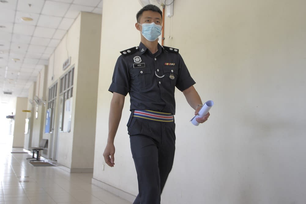 General Operations Force Fourth Battalion operative Inspector Hor Ming Jai at the Seremban Court complex October 20, 2020. ― Picture by Shafwan Zaidon