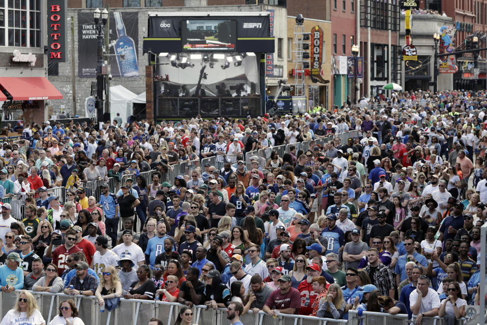 The 2019 NFL draft attracted an estimated 600,000 fans in Nashville, Tenn. (AP Photo/Mark Humphrey, File)