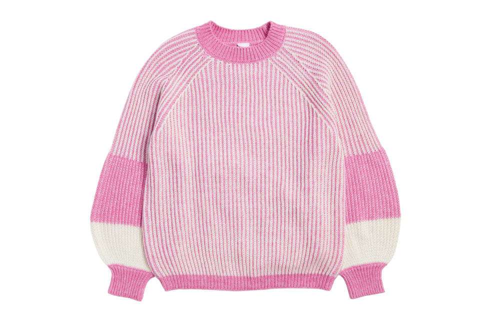 Pink and white striped jumper from Target on a white background