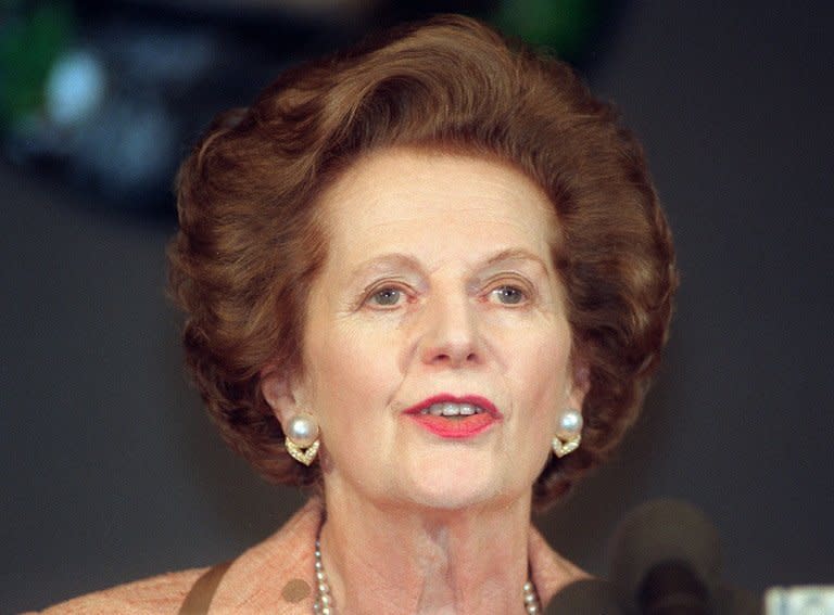 Margaret Thatcher speaks at the National Press Club in Washington in October 1995. Thatcher has died following a stroke, her spokesman Lord Bell says