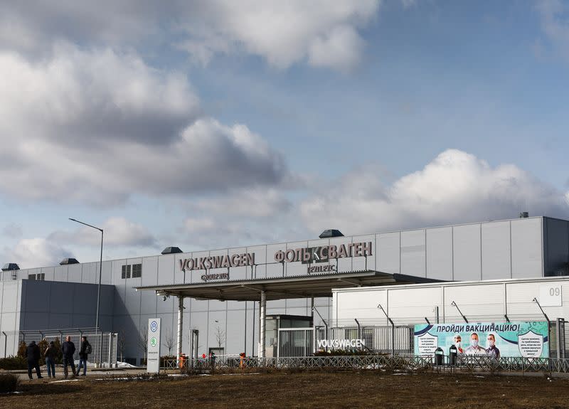 A view shows the entrance to the plant of Volkswagen Group Rus in Kaluga