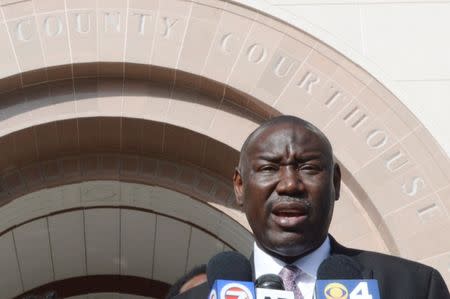 Lawyer Benjamin Crump, who represent the Jones family, addresses the media on the steps of the Palm Beach County court house in West Palm Beach, Florida October 22, 2015. REUTERS/Zachary Fagenson