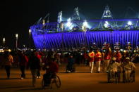 LONDON, ENGLAND - SEPTEMBER 09: Paralympians leave the stadium after the closing ceremony on day 11 of the London 2012 Paralympic Games at Olympic Stadium on September 9, 2012 in London, England. (Photo by Dean Mouhtaropoulos/Getty Images)