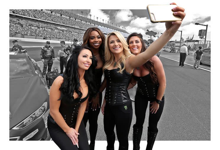 Four Monster Energy girls take a selfie.