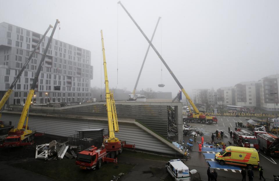 A general view of the rescue operation of a collapsed supermarket in capital Riga