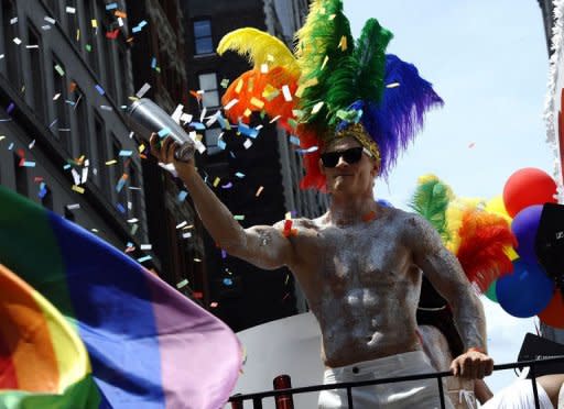 A marcher rides down 5th Avenue during the 2012 New York Gay Pride parade on June 24, 2012. Tens of thousands celebrated the first anniversary of the legalization of gay marriage in New York state at the annual Gay Pride March