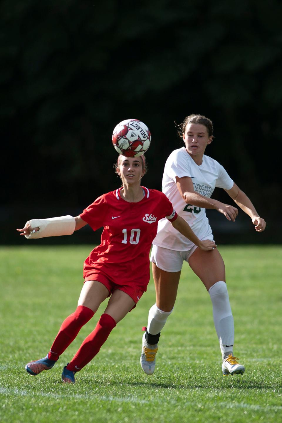 Pennridge midfielder Sophie Craig tries to steal the ball from Neshaminy midfielder Mercedez Paino at Neshaminy High School on Tuesday, Sept. 20, 2022. The Skins defeated the Rams at home 2-1.