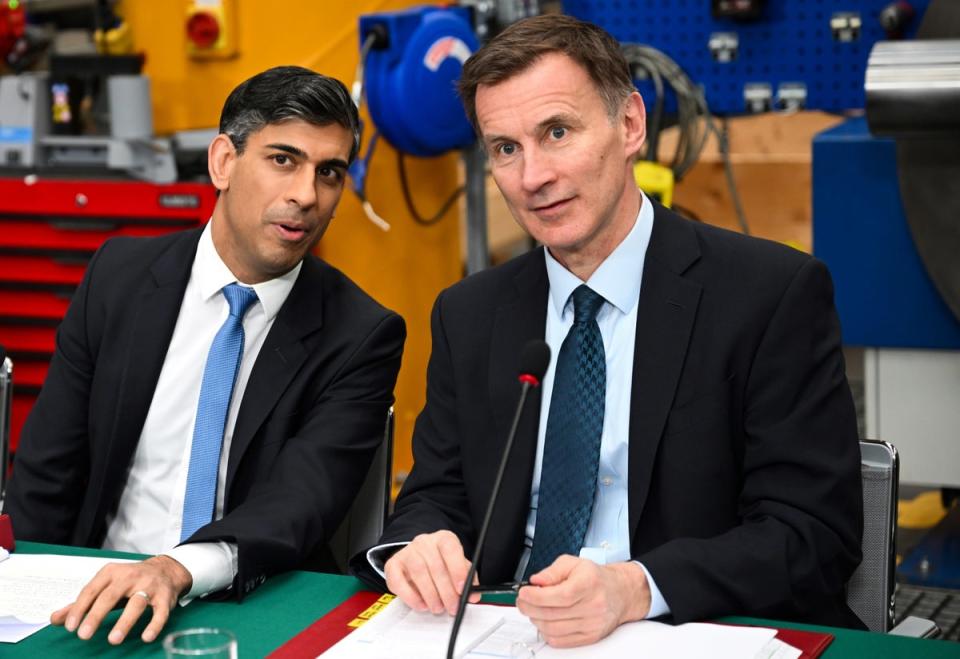 Prime Minister Rishi Sunak (left) and Chancellor of the Exchequer Jeremy Hunt, 16 February, 2024 (Paul Ellis/PA Wire)