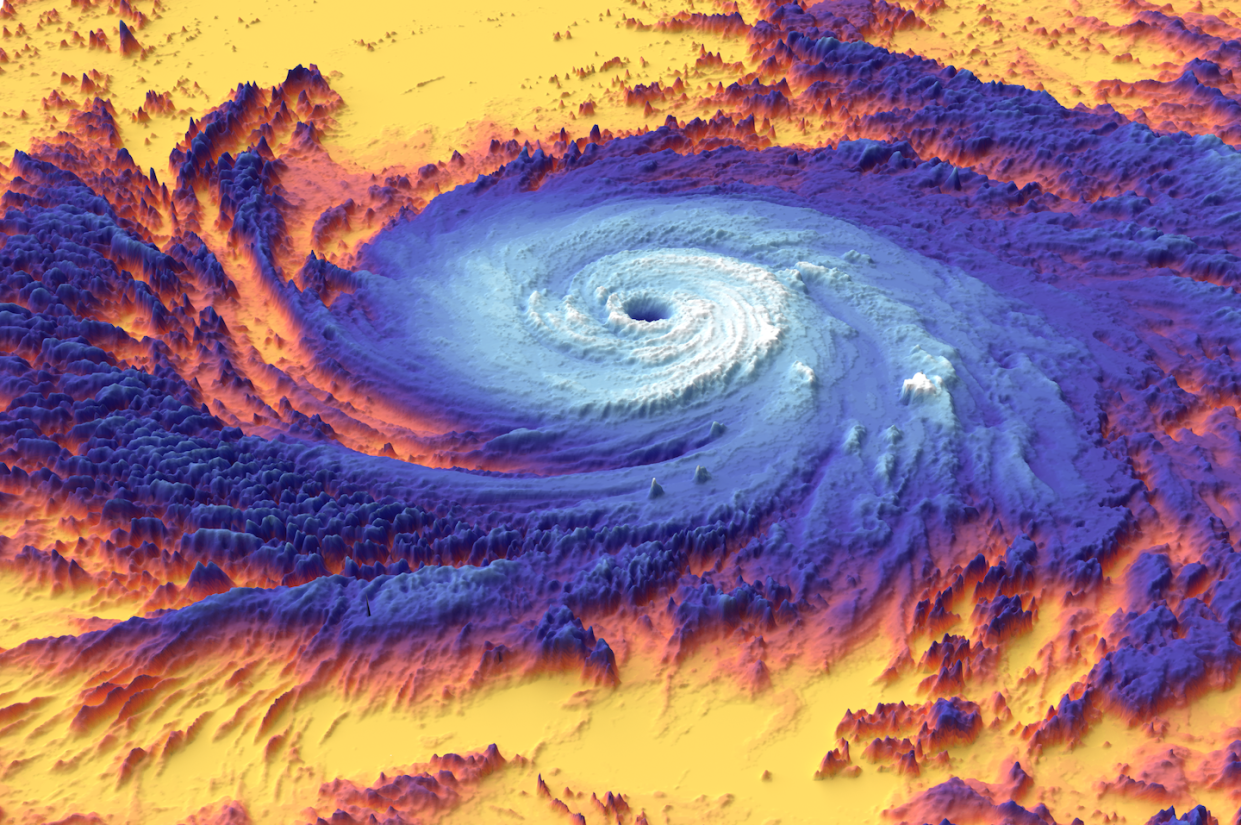 Satellite data illustrates the heat signature of Hurricane Maria above warm surface water in 2017. <a href="https://climate.nasa.gov/explore/ask-nasa-climate/3181/a-force-of-nature-hurricanes-in-a-changing-climate/" rel="nofollow noopener" target="_blank" data-ylk="slk:NASA;elm:context_link;itc:0;sec:content-canvas" class="link ">NASA</a>