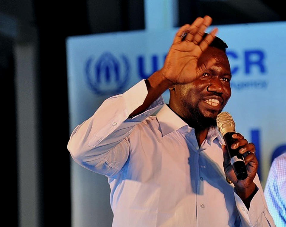 Sayid Ismael Baraka, a U.S. citizen from Atlanta, Georgia, participates in a World Refugee Day event held by the UNHCR in Tel Aviv, Israel, June 20, 2019. Baraka went to a village in West Darfur province for a family visit in December 2020. One day during his stay, the 36-year-old was killed in an attack by local militias. Baraka was among dozens of people killed in a recent spike of violence in the restive province that is threatening Sudan’s fragile transitional government. (Usumain Baraka via AP)