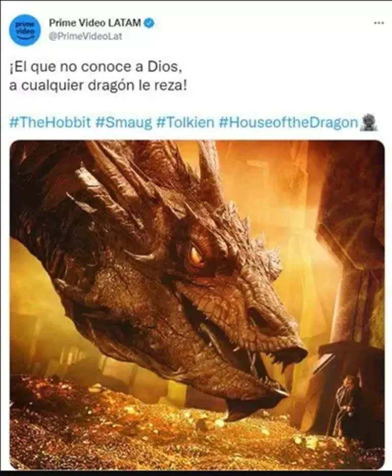 "¡El que no conoce a Dios, a cualquier dragón le reza!", publicó Amazon