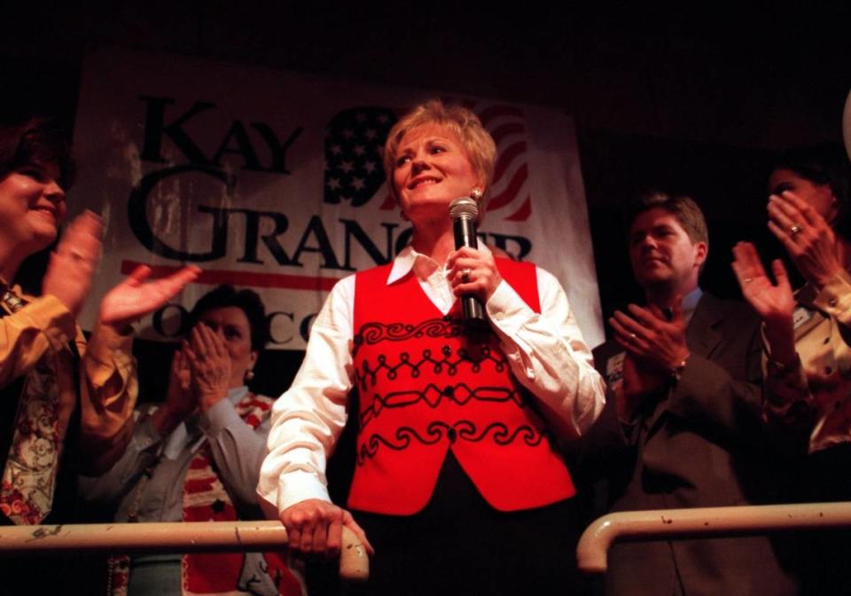 Rep. Kay Granger celebrating her election to a second term in 1998 in Fort Worth. (Star-Telegram file photo)