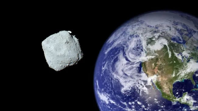  An illustration of an asteroid near Earth. 