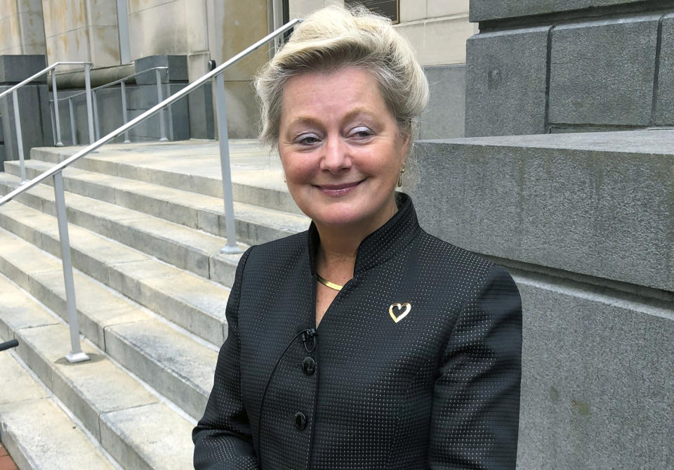 FILE - In a Thursday May 2, 2019 file photo, Ohio attorney Karen C. Lefton, talks to reporters outside the Potter Stewart Federal Courthouse, in Cincinnati. (AP Photo/Dan Sewell, File)