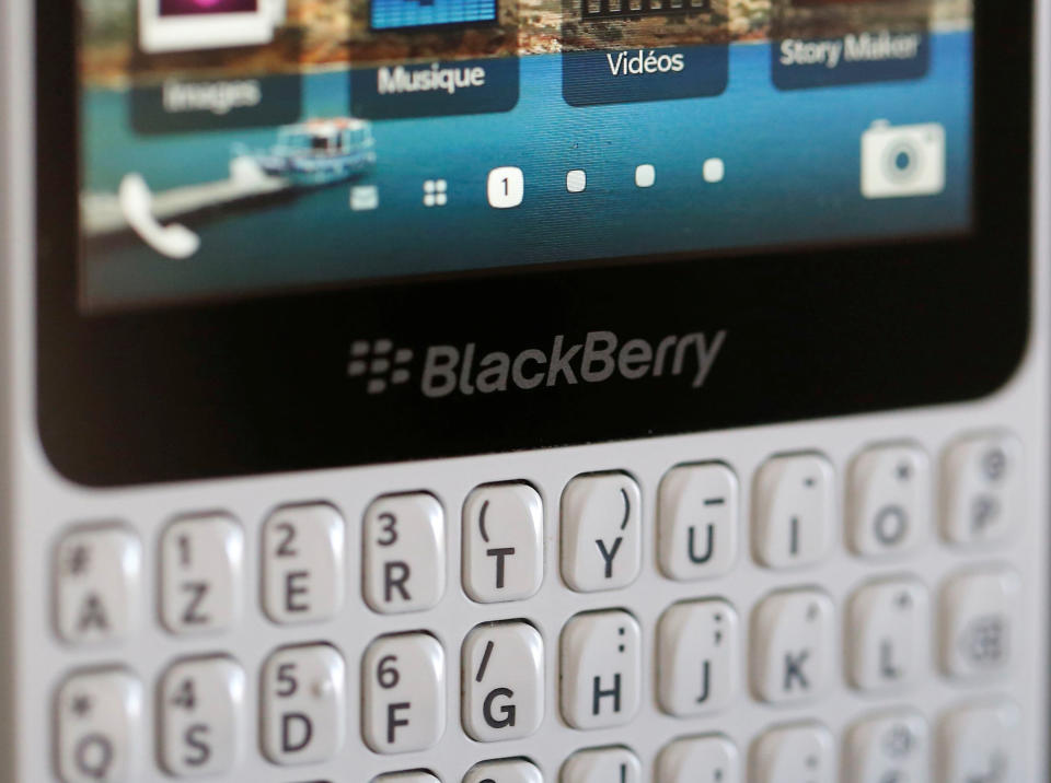 A Blackberry smartphone is displayed in this illustrative picture taken in Bordeaux, Southwestern France, August 22, 2016. REUTERS/Regis Duvignau