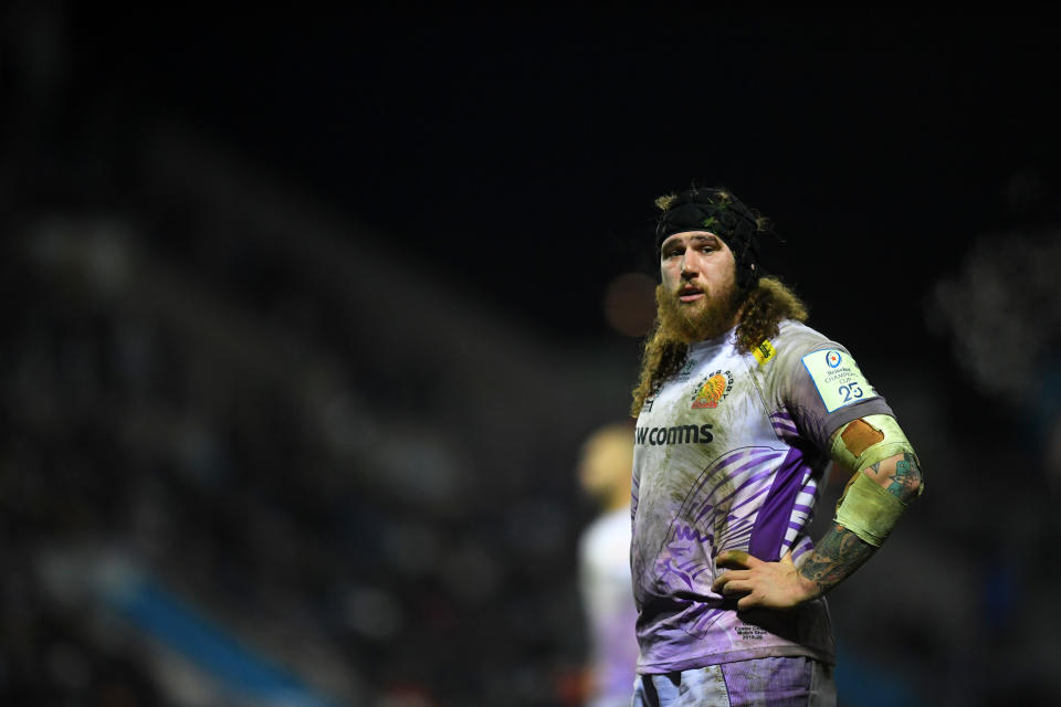 EXETER, ENGLAND - JANUARY 18: Harry Williams of Exeter Chiefs during the Heineken Champions Cup Round 6 match between Exeter Chiefs and La Rochelle at Sandy Park on January 18, 2020 in Exeter, England. (Photo by Harry Trump/Getty Images)