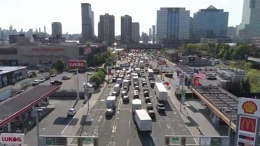 Holland Tunnel traffic at the start of the COVID-19 pandemic on April 1, 2020 and now as commuters return to their pre-pandemic routine on May 5, 2022