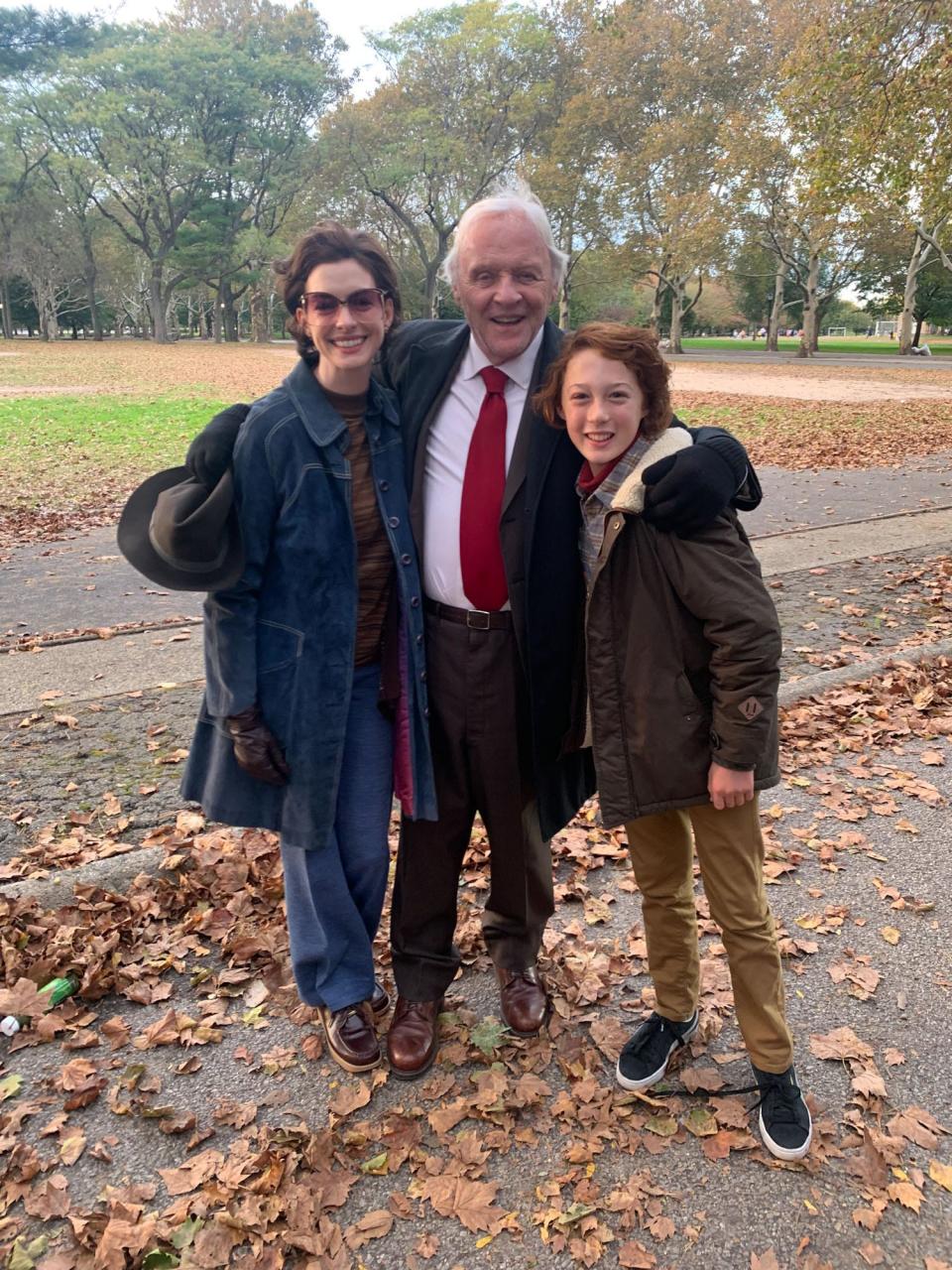 Wilmington actor Banks Repeta with the actor Anthony Hopkins, who plays his grandfather in the upcoming film "Armageddon Time," and the actress Anne Hathaway, who plays his mother.