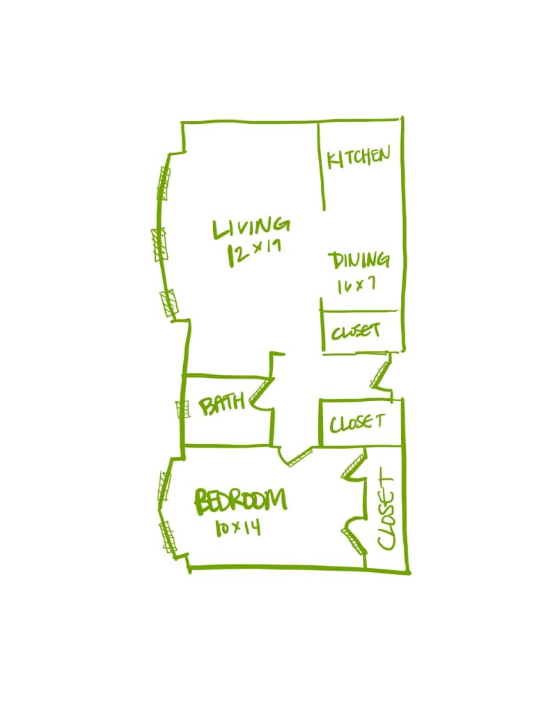 floor plan of a small Chicago rental apartment