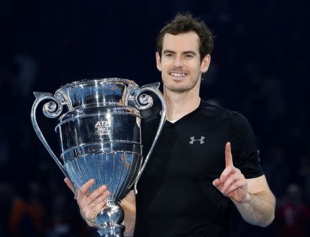 Tennis Britain - Barclays ATP World Tour Finals - O2 Arena, London - 20/11/16 Great Britain's Andy Murray celebrates with the Year-End No. 1 Trophy Action Images via Reuters / Paul Childs