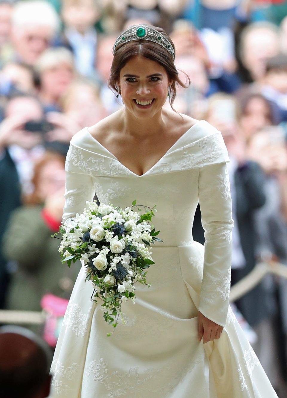 Princess Eugenie arrives for her wedding to Jack Brooksbank (PA)